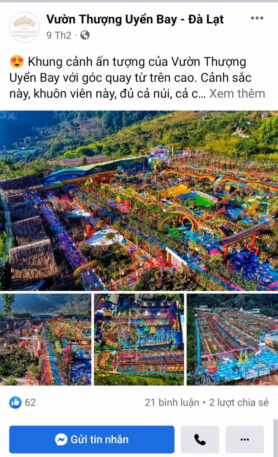 Vườn Thượng Uyển Bay tự quảng bá trên Fb. Ảnh: Chụp lại