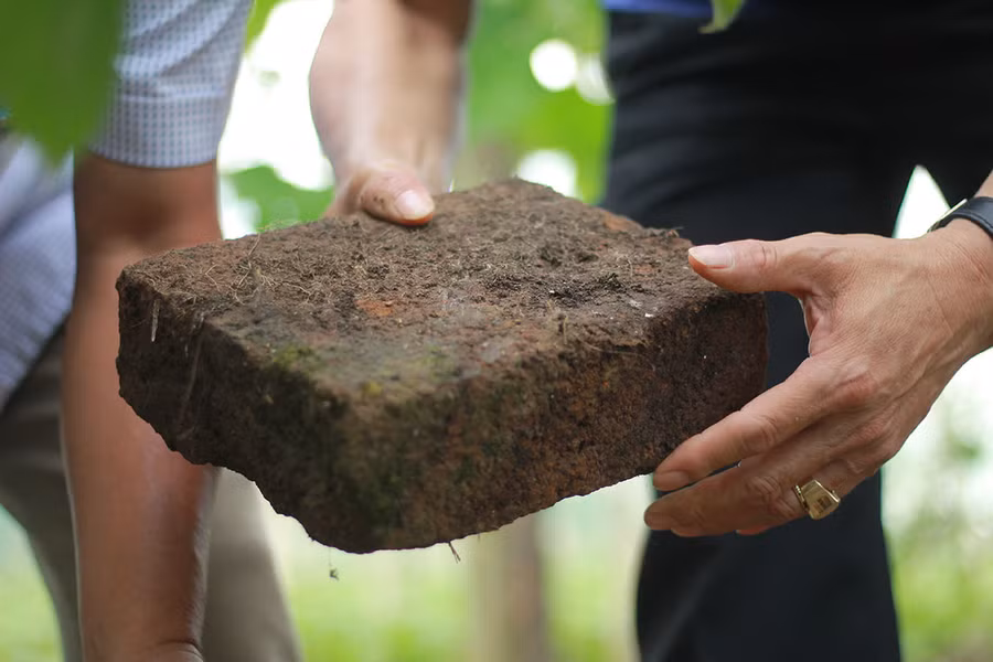 Viên gạch nguyên vẹn mang đặc điểm văn hóa Champa được phát hiện tại khu vực thôn 4 ( xã An Phú, TP. Pleiku). Ảnh: Bá Bính Viên gạch nguyên vẹn mang phong cách Chăm được phát hiện tại khu vực thôn 4 ( xã An Phú, TP. Pleiku). Ảnh: Bá Bính