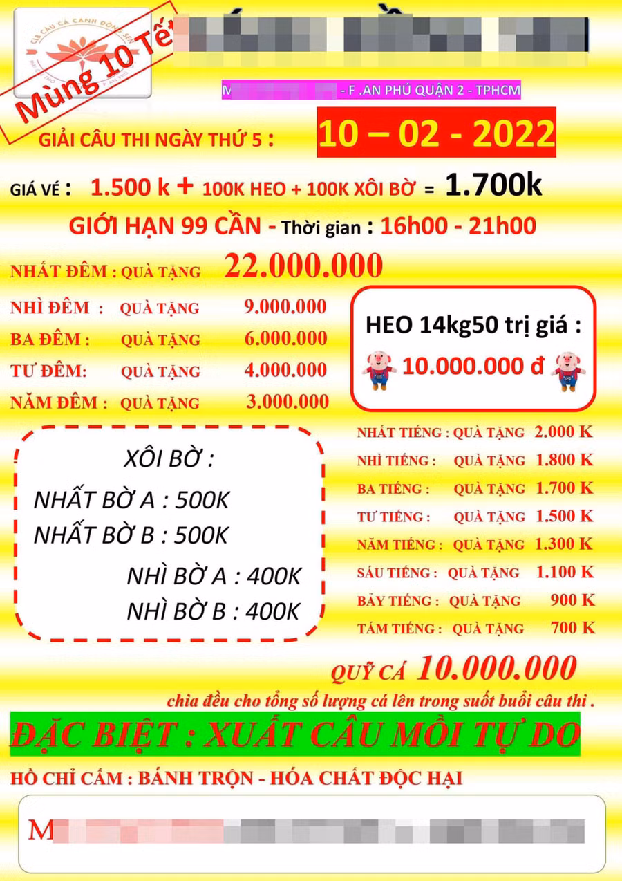 Thông tin về cuộc thi câu cá giải trí có thưởng được hồ câu C.Đ.S trên mạng xã hội Facebook