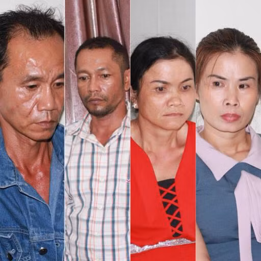 Các đối tượng bị bắt (từ trái qua): Kiểm, Hồ, Hiền, Lương.