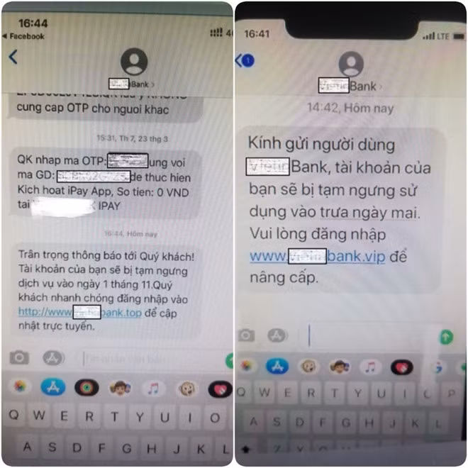  Tin nhắn giả mạo ngân hàng chiếm đoạt tiền trong tài khoản khách hàng - Ảnh: Bộ Công an