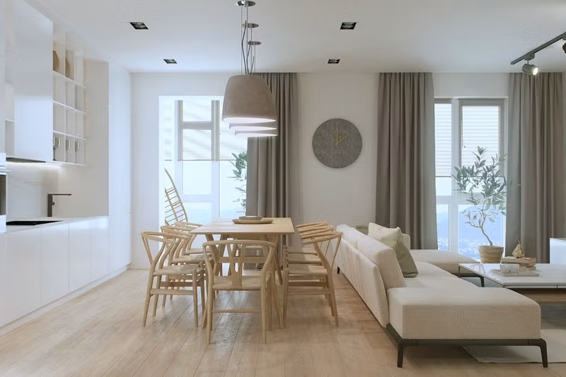Căn hộ phong cách Scandinavia này có cách trang trí gần giống spa với việc sử dụng ánh sáng mềm mại, vải màu trung tính và gỗ sáng tự nhiên.