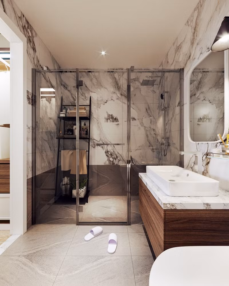 Nhà tắm ốp đá marble vừa hiện đại lại sang trọng.