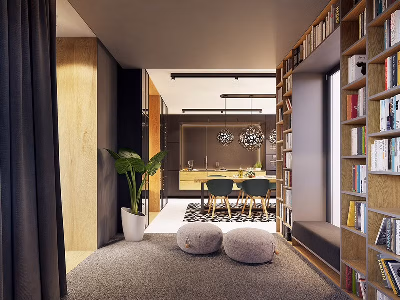  Hai chiếc ghế thấp thuận tiện để các thành viên có thể với tay lấy những cuốn sách ở bên dưới.