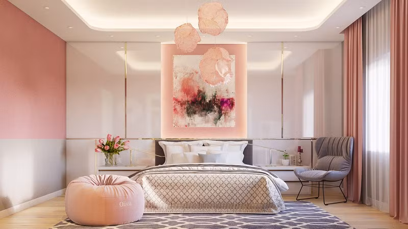 Phòng ngủ trang trí bằng màu hồng vừa hiện đại lại rất đỗi sang trọng.