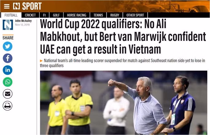  Trên trang thể thao The National của UAE nhận định trận Việt Nam - UAE