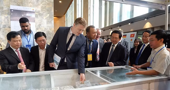 Đại biểu thăm gian hàng tại triển lãm đã trưng bày, giới thiệu nhiều sản phẩm, hàng hóa xuất khẩu thế mạnh của tỉnh Bình Định như thủy sản, may mặc, dược, thiết bị công nghệ, du lịch, logistics… Đại biểu thăm gian hàng tại triển lãm đã trưng bày, giới thiệu nhiều sản phẩm, hàng hóa xuất khẩu thế mạnh của tỉnh Bình Định như thủy sản, may mặc, dược, thiết bị công nghệ, du lịch, logistics…
