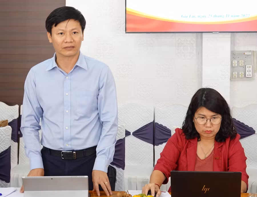 Vụ trưởng Vụ Giáo dục Thể chất (Bộ GD-ĐT) Nguyễn Thanh Đề phát biểu tại buổi làm việc. Ảnh: Mộc Trà Vụ trưởng Vụ Giáo dục Thể chất (Bộ GD-ĐT) Nguyễn Thanh Đề phát biểu tại buổi làm việc. Ảnh: Mộc Trà