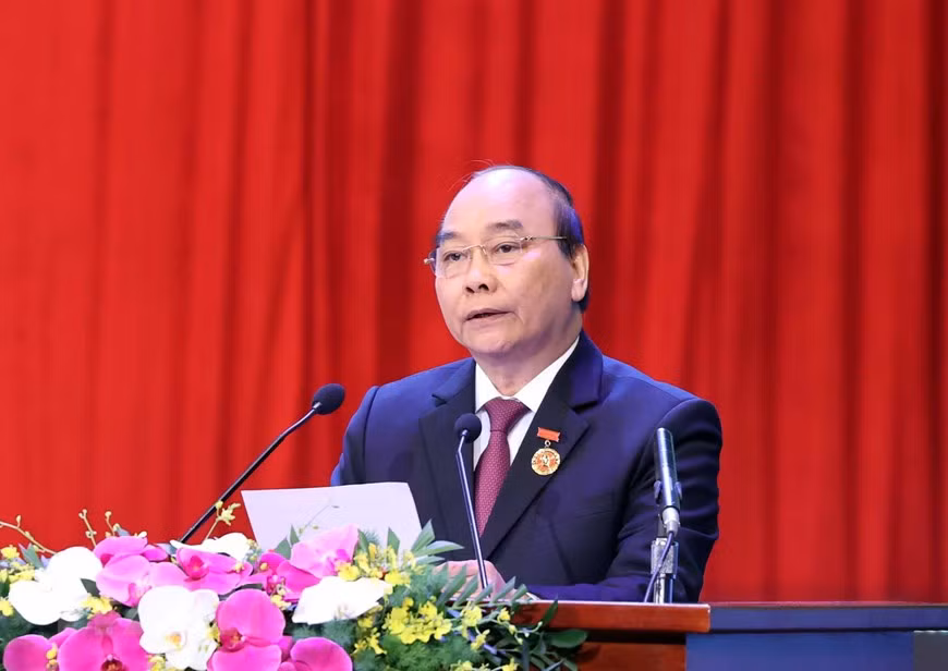 Thủ tướng Nguyễn Xuân Phúc, Chủ tịch Hội đồng Thi đua-Khen thưởng Trung ương, phát biểu khai mạc. (Ảnh: Thống Nhất/TTXVN)
