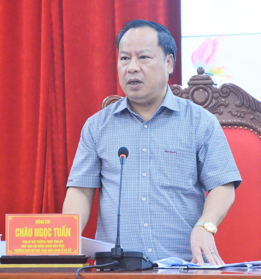 Phó Bí thư Thường trực Tỉnh ủy, Chủ tịch HĐND tỉnh Châu Ngọc Tuấn phát biểu tại hội nghị. Ảnh: Phương Linh