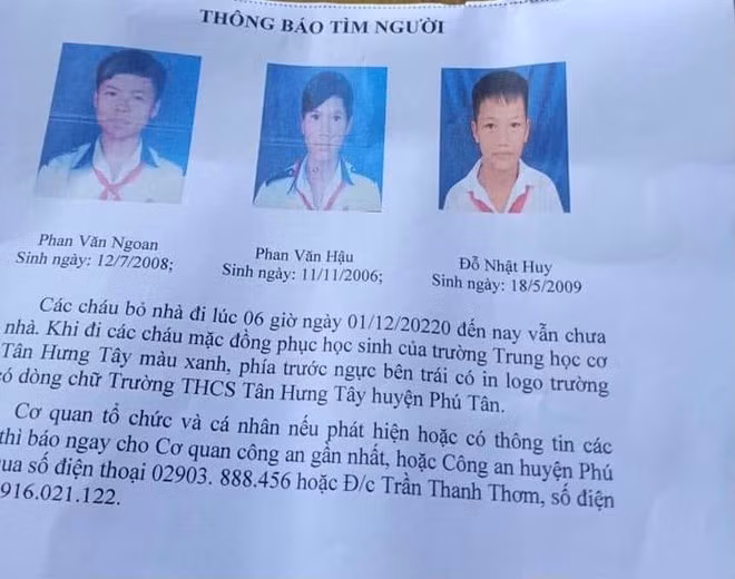 Trước đó, nhiều tờ rơi được phát đi để tìm 3 em học sinh được cho là mất tích - Ảnh: người dân cung cấp Trước đó, nhiều tờ rơi được phát đi để tìm 3 em học sinh được cho là mất tích - Ảnh: người dân cung cấp