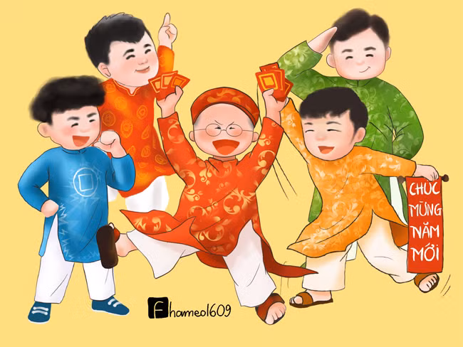Thầy trò HLV Park Hang Seo vui mừng đón Tết.