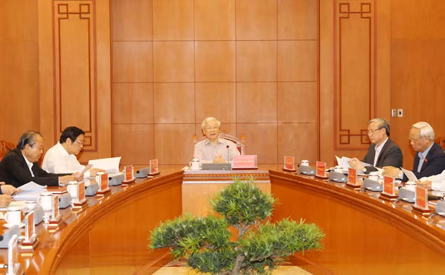 Tổng Bí thư, Chủ tịch nước Nguyễn Phú Trọng chủ trì một phiên họp của Thường trực Ban Chỉ đạo T. Ư về phòng, chống tham nhũng (ảnh noichinh.vn).