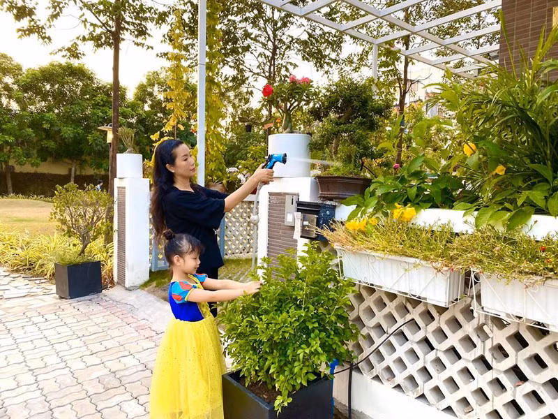 Trịnh Kim Chi trồng hoa và cây ăn trái trong khu vườn nhỏ trước nhà. Trịnh Kim Chi trồng hoa và cây ăn trái trong khu vườn nhỏ trước nhà.