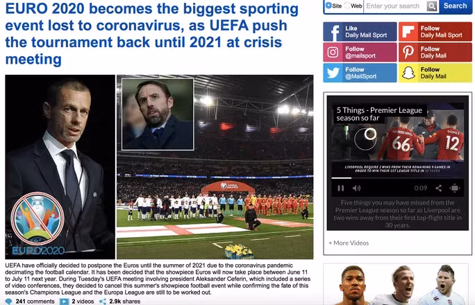 Bài viết trên DailyMail xoay quanh quyết định của UEFA