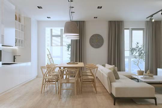 Căn hộ phong cách Scandinavia này có cách trang trí gần giống spa với việc sử dụng ánh sáng mềm mại, vải màu trung tính và gỗ sáng tự nhiên.