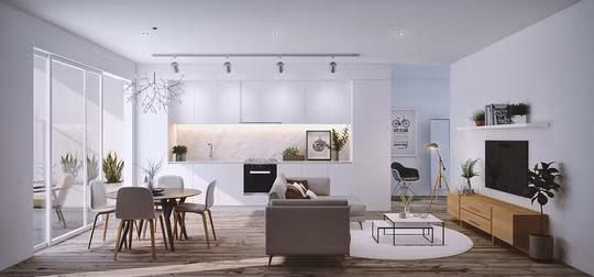 Chiếc ghế sofa làm vách ngăn giữa hai khu vực.