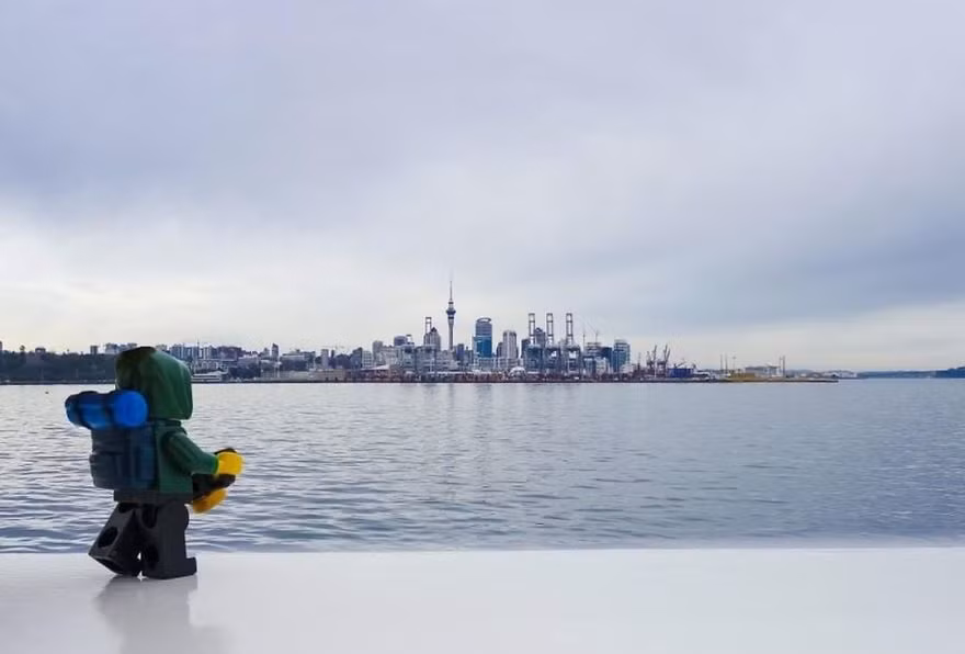 Đi thuyền quanh cảng Auckland, nhìn thành phố từ một khoảng cách rất xa.