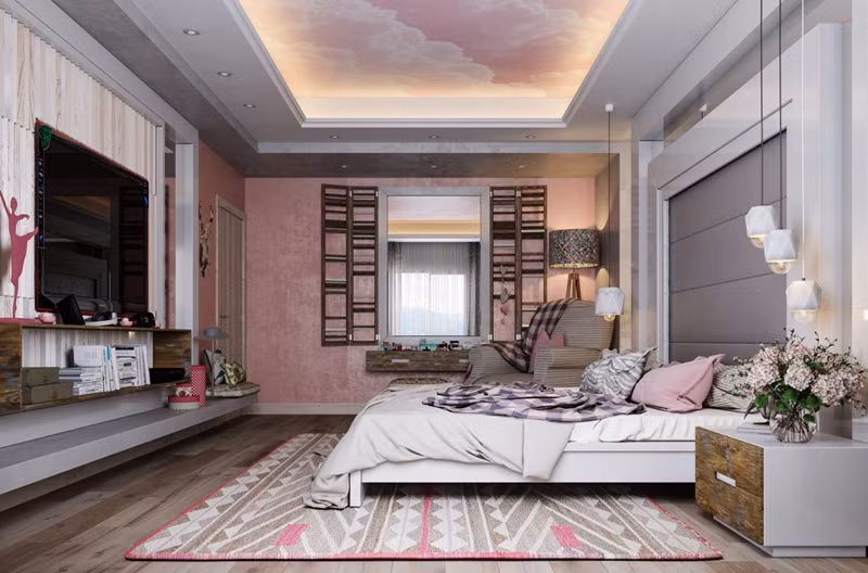 Không gian cổ kính và hiện đại được đan xen ở trong phòng ngủ này. Không gian cổ kính và hiện đại được đan xen ở trong phòng ngủ này.