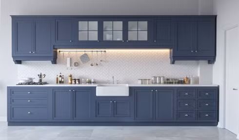  Tủ bếp được chia làm 2 tầng riêng biệt, không dính liền nhau.