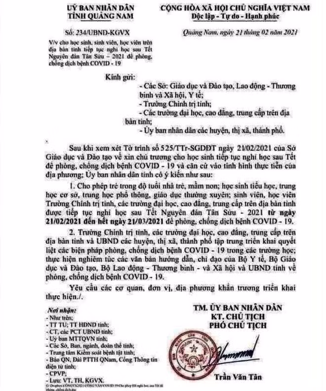 Văn bản giả mạo cho học sinh nghỉ học trước đó lan truyền trên mạng xã hội