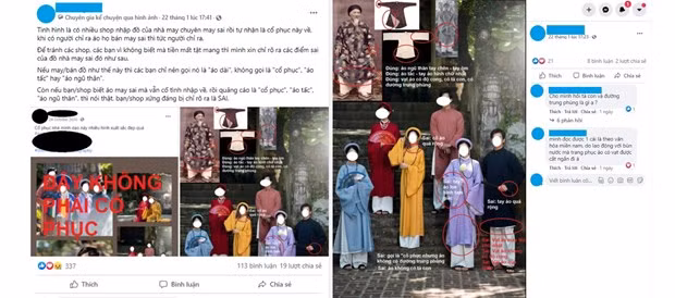  Một trong nhiều bài viết chia sẻ quan điểm về lỗi khi mặc cổ phục trong một nhóm Facebook , nhận được nhiều sự quan tâm và bình luận của cộng đồng. (Ảnh: Chụp màn hình)