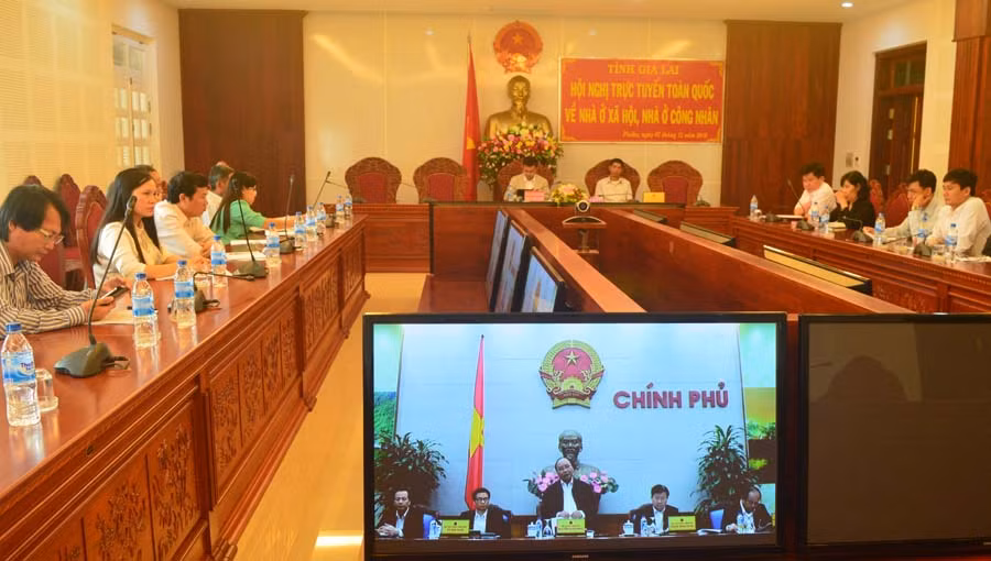 Phía đầu cầu Gia Lai tham gia hội nghị. Ảnh: Đ.Y Phía đầu cầu Gia Lai tham gia hội nghị. Ảnh: Đ.Y