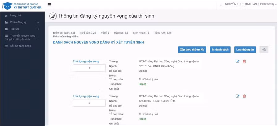 Thí sinh phải tự đăng nhập và phải tuyệt đối giữ mật khẩu.