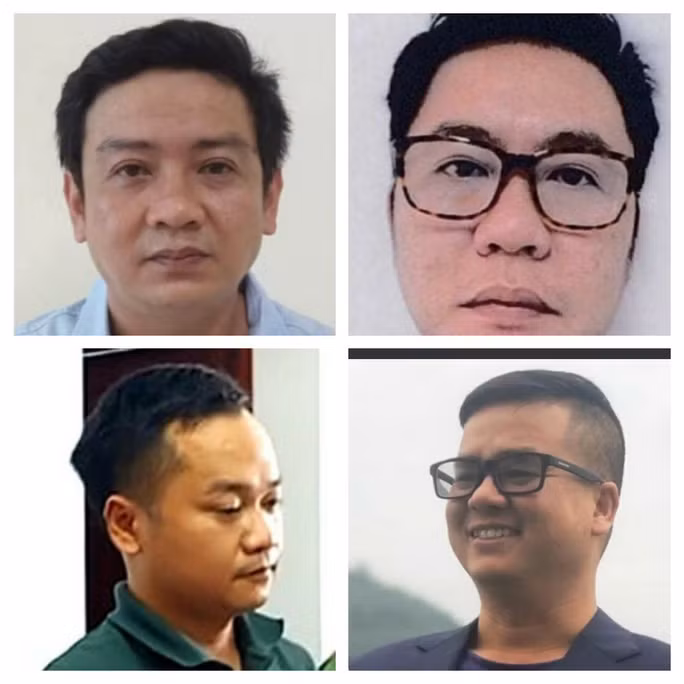 4 bị can (từ trên xuống, từ trái qua): Nguyễn Thanh Nhã, Nguyễn Trung Bảo, Đoàn Kiên Giang, Trương Châu Hữu Danh. Ảnh: Công an Cần Thơ. 4 bị can (từ trên xuống, từ trái qua): Nguyễn Thanh Nhã, Nguyễn Trung Bảo, Đoàn Kiên Giang, Trương Châu Hữu Danh. Ảnh: Công an Cần Thơ.