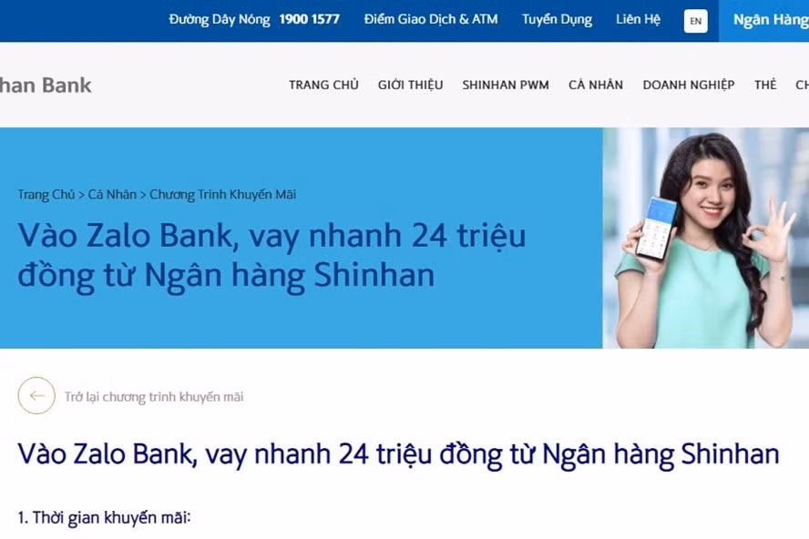 Thực tế kênh Zalo Bank xuất hiện từ tháng 5.2019 và là một kênh khai thác khách hàng của Shinhan Bank. Ảnh: N.VĂN