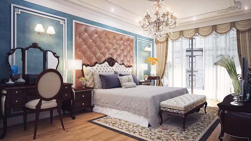 Bên cạnh đó, một vài chi tiết nhỏ như đèn chùm, đèn tường, bình hoa cũng là một điểm nhấn màu sắc khiến cho căn phòng trở nên sống động.