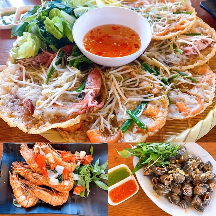 Bánh xèo tôm đất, bánh xèo mực nhảy, sò...(Ảnh: Xuân Mai/Vietnam+) Bánh xèo tôm đất, bánh xèo mực nhảy, sò...(Ảnh: Xuân Mai/Vietnam+)