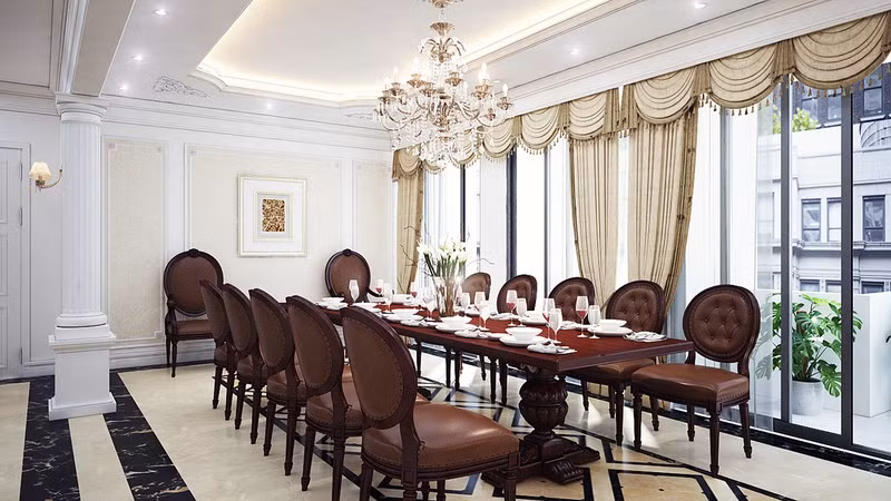 Lựa chọn phong cách tân cổ điển, chủ nhà đã cân bằng được các yếu tố diện tích sử dụng và công năng, thẩm mỹ và phong thủy.