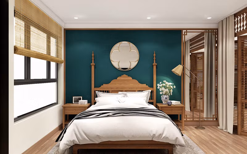  Phòng ngủ chính sử dụng nội thất vừa phải nhưng có sự tinh tế và khéo léo trong bố trí khiến ai bước vào cũng không muốn rời chân.