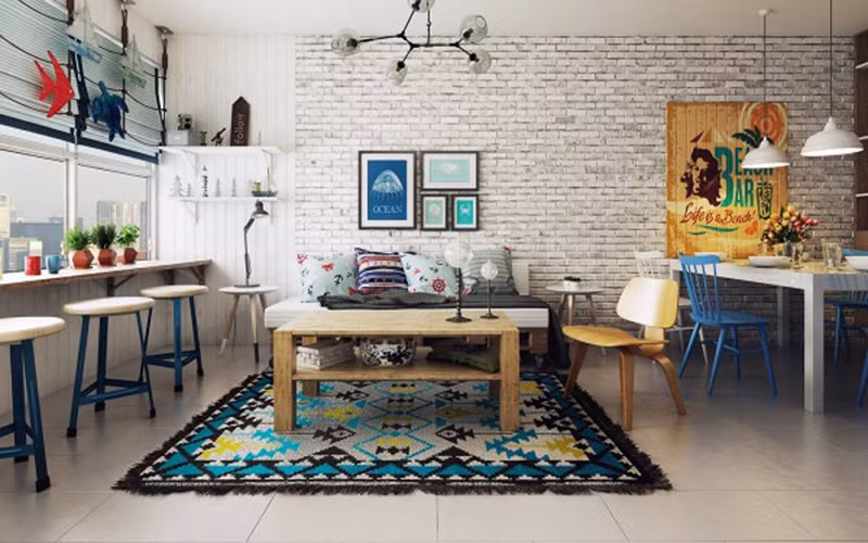 Căn phòng được thiết kế giống một quán cafe vì có những chiếc ghế cao giúp mọi người trong gia đình có thể ngồi uống cafe và nhìn ra ngoài cửa kính để ngắm đường phố, cảnh vật thiên nhiên. 