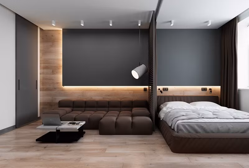 Cửa trượt ngăn giữa phòng khách và giường ngủ.