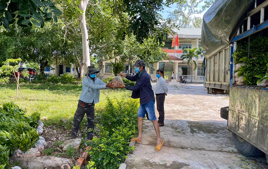 Hạt Kiểm lâm huyện Krông Pa cấp cây giống cho người dân xã Đất Bằng để trồng rừng. Ảnh: Minh Nguyễn