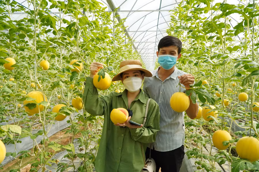 Du khách chụp ảnh lưu niệm cùng anh Thanh. Ảnh: Xuân Phúc