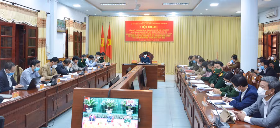 Quang cảnh hội nghị tại điểm cầu BCHQS tỉnh. Ảnh: Anh Huy