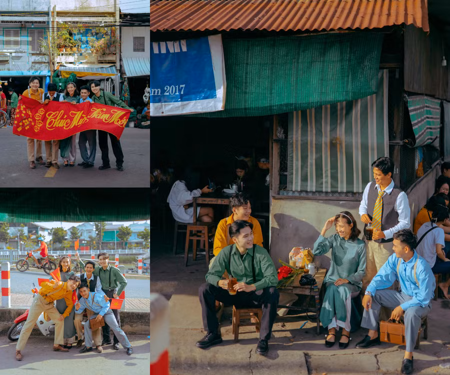 Bộ ảnh “Chúc mừng năm mới” của Sơn Đoàn mang âm hưởng Sài Gòn thập niên “ông bà anh”. Ảnh: @SON.CHANS