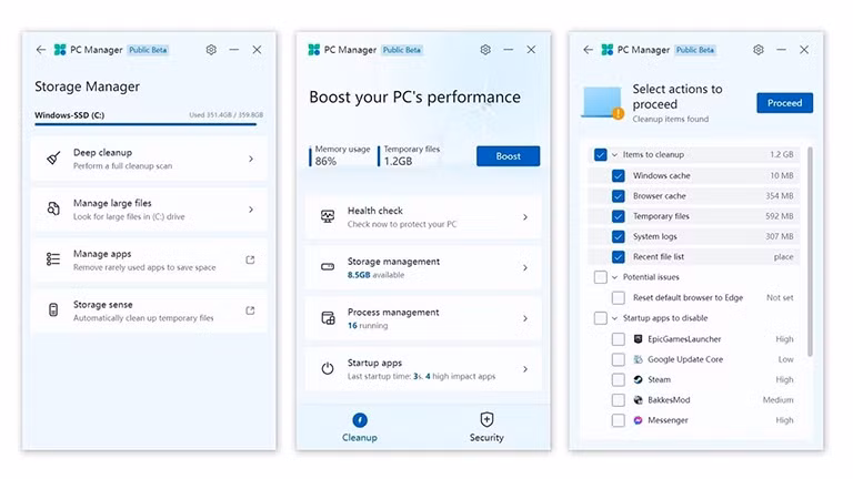 PC Manager hiện hoạt động ở dạng beta tại Trung Quốc. Ảnh: Chụp màn hình