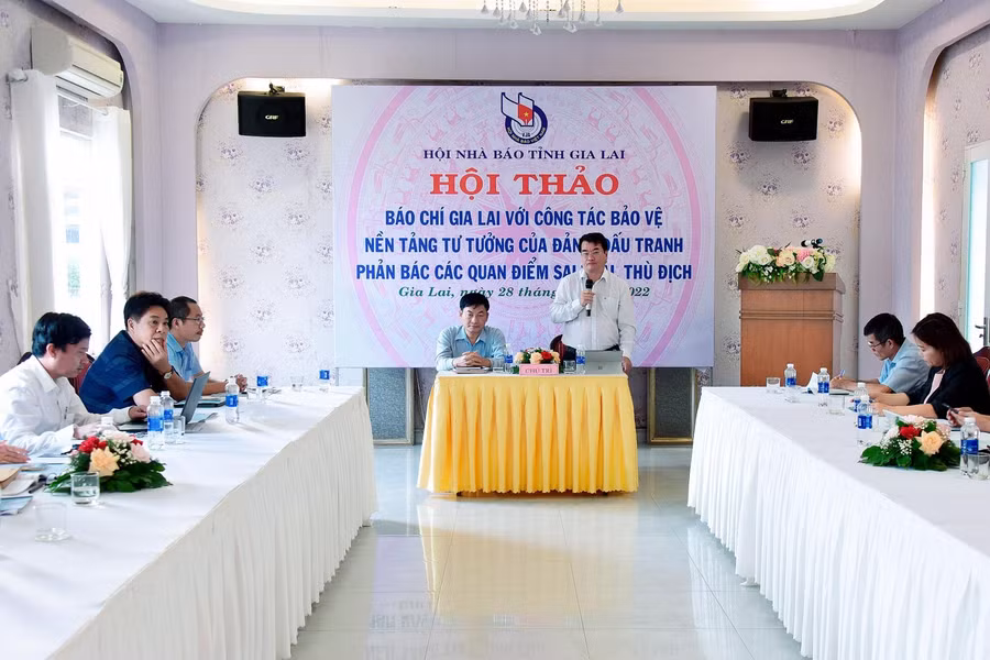 Phó Trưởng ban Tuyên giáo TỈnh ủy Tống Thới Mốc phát biểu kết luận hội thảo. Ảnh Đức Thụy