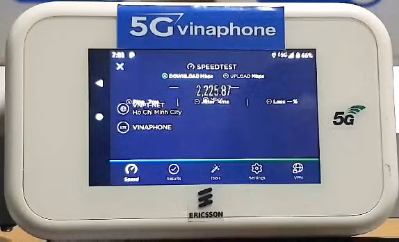 Kết quả đo kiểm tốc độ mạng 5G. (Ảnh: VNPT)