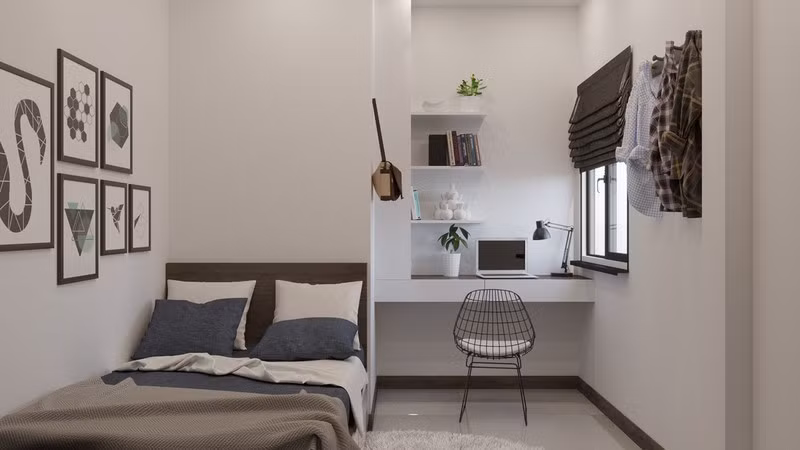 Phòng ngủ cậu con trai nhỏ nhưng bố trí gọn gàng và ngăn nắp. Phòng ngủ cậu con trai nhỏ nhưng bố trí gọn gàng và ngăn nắp.