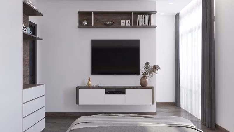 Giá sách, tivi và kệ gắn vào tường tiết kiệm diện tích. Giá sách, tivi và kệ gắn vào tường tiết kiệm diện tích.
