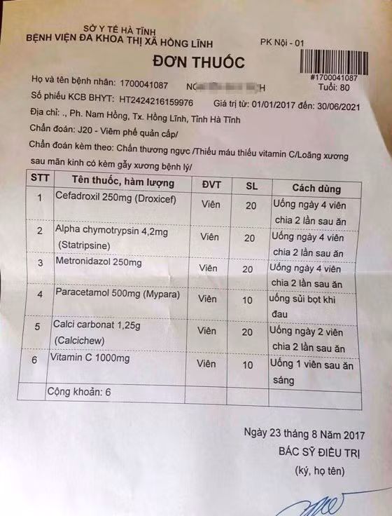 Đơn thuốc chẩn đoán của ông Nguyễn D. T.