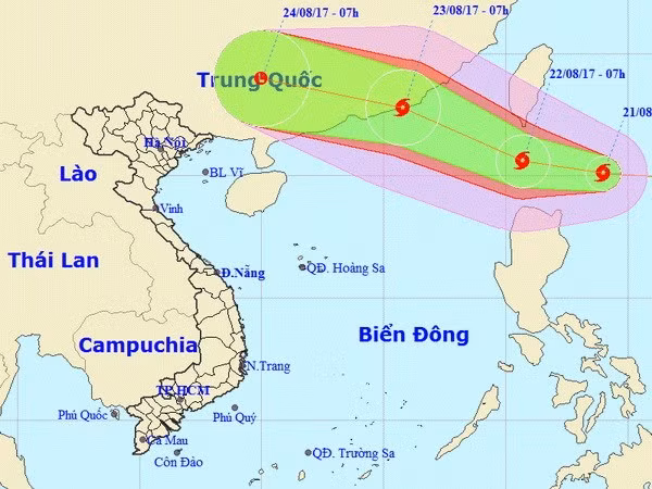 Vị trí và đường đi của bão Hato.