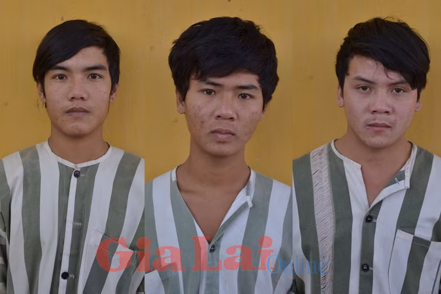 Các đối tượng Nguyễn Duy Phương, Phạm Đình Long và Đặng Kim Thuận. Ảnh: Vĩnh Phúc Các đối tượng Nguyễn Duy Phương, Phạm Đình Long và Đặng Kim Thuận. Ảnh: Vĩnh Phúc