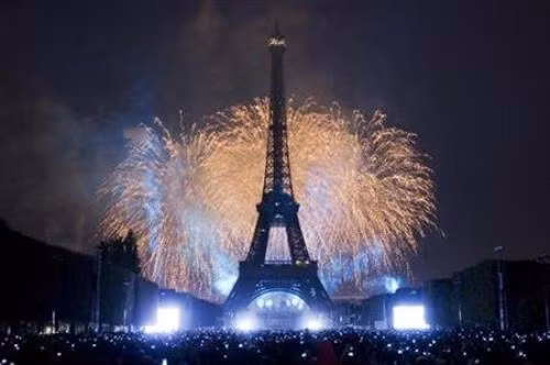 Bắn pháo hoa ở tháp Eiffel tại Paris (thủ đô nước Pháp).