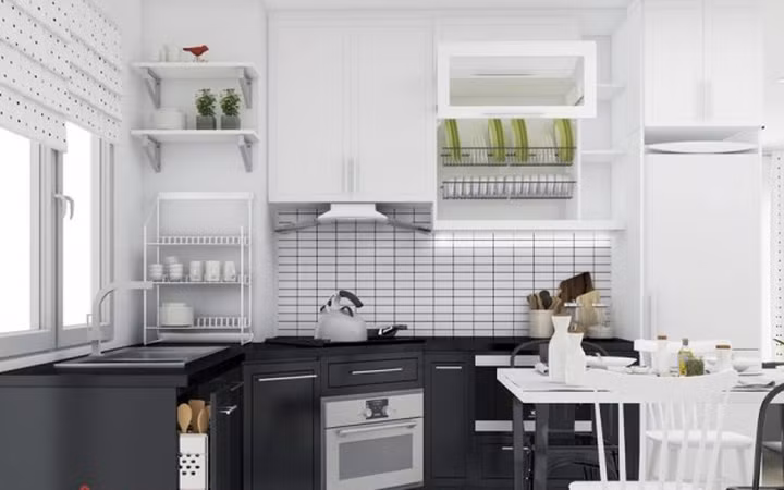 Phòng bếp nhỏ thường tận dụng tối đa các diện tích, kể cả góc chết. Phòng bếp nhỏ thường tận dụng tối đa các diện tích, kể cả góc chết.